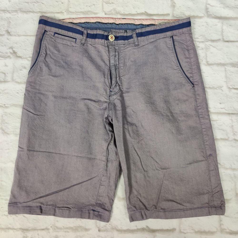 Studio Classics mens oxford straight cut shorts flat front navy blue pink sz 34